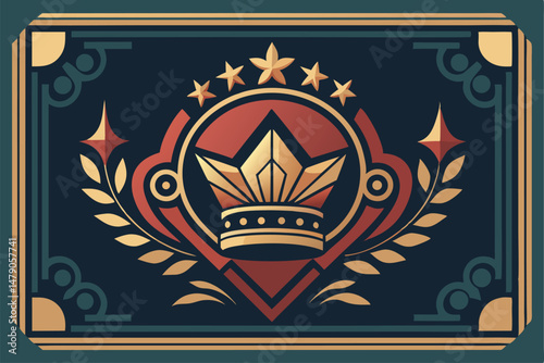 Ukrainian coat of arms vintage vector illustration with a golden royal crown, ornate heraldic shield with wings, and decorative ribbon banner emblem design