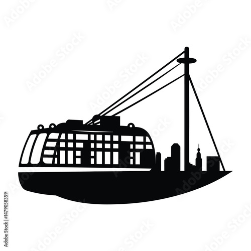 Cable Car Silhouette Clipart on White Background