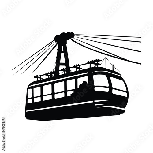 Cable Car Silhouette Clipart on White Background