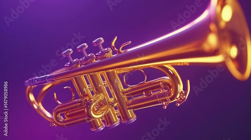 Golden trumpet, purple background, music