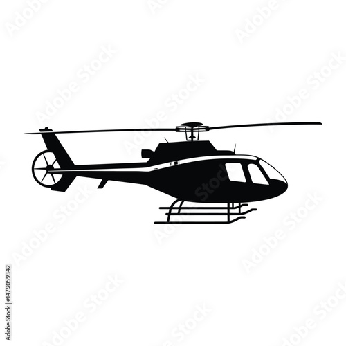 Helicopter Silhouette Clipart on White Background