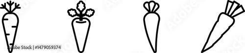 Set of carrot icons in line style. Carrot icon