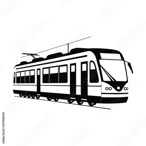 Tram Silhouette Clipart on White Background