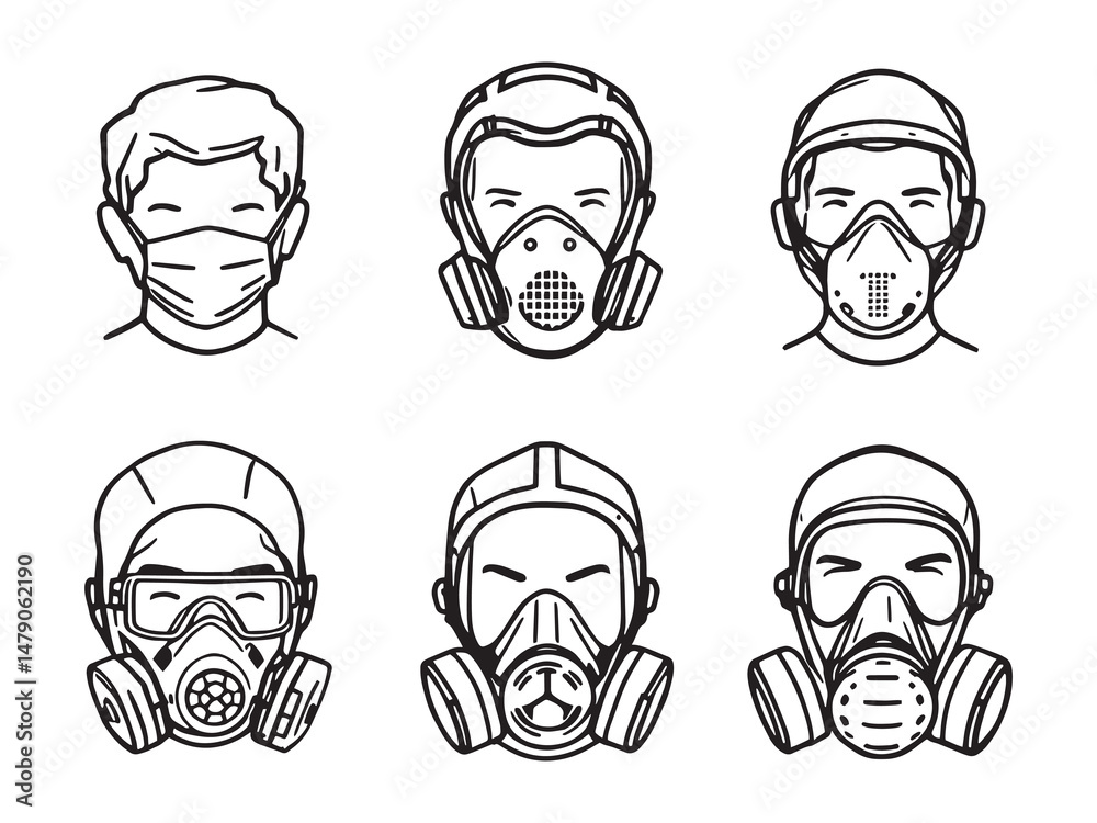 Respirator Line Art Vector Icons Respirator Line Art Vector Icons