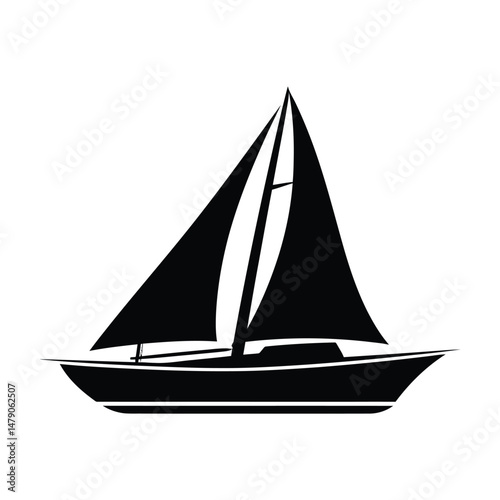 Yacht Silhouette Clipart on White Background