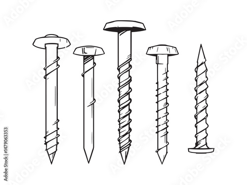 Roofing Nails Hardware Icon Set