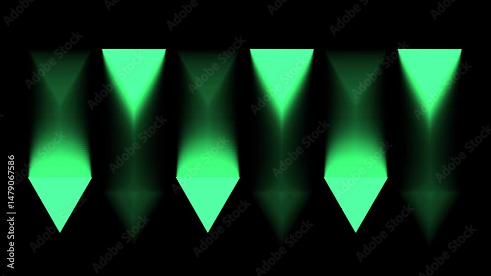 Abstract glowing triangle light patterns in green on a dark backdrop, perfect for video animation projects, graphic design, and creative layouts
