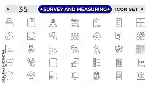 Set of outline geodetic survey and measuring icons. Minimalist thin linear web icon set.
