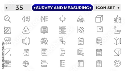 Set of outline geodetic survey and measuring icons. Minimalist thin linear web icon set.