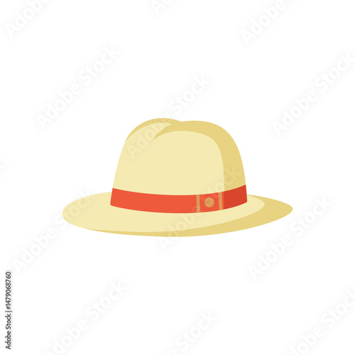 Elegant Light Yellow Panama Hat with Red Ribbon