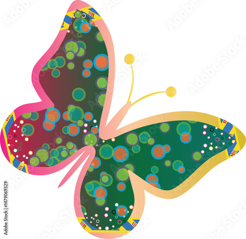Holographic Gradient Butterfly. Colorful Iridescent Insect Illustration for Stickers, Prints, and Digital Art Projects. Colorful butterfly transparent background. photo