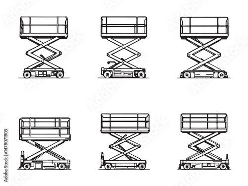 Scissor Lift Simple Line Art Icons