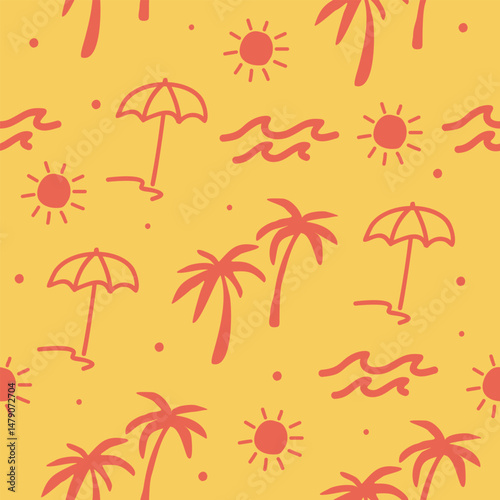 Cute beach vibes pattern background vector design