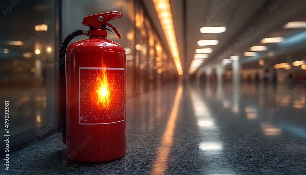 Fire extinguisher in a modern building corridor Fire extinguisher in a modern building corridor