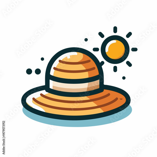 sun, hat, summer, beach, fashion, vector, accessory, female, vacation, vintage, holiday, illustration, cartoon, head, clothing, white, isolated, woman, straw, wear, cap, design, background, travel, ic