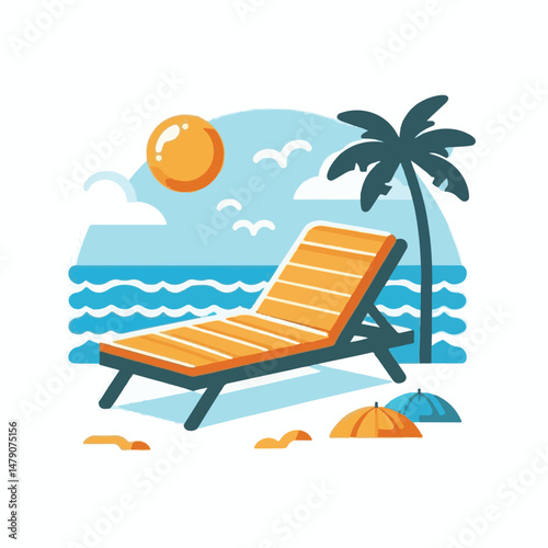 summer, vacation, holiday, relax, travel, beach, sun, resort, outdoor, leisure, tropical, lounger, background, chair, rest, relaxation, sea, happy, object, vector, lifestyle, tourism, umbrella, design
