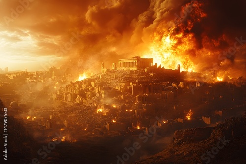 The Lord rains down burning sulfur on Sodom and Gomorrah. (Genesis 19:24) photo