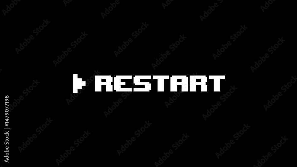 animation restart text 8 bit pixel on black background alpha channel