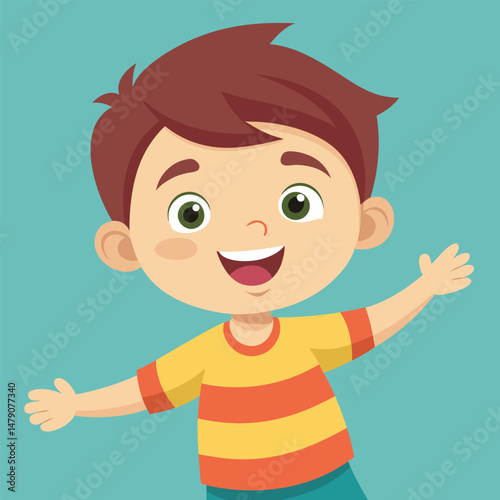 Happy Little Boy with Arm Outstretched, Smiling and Looking at Camera Illustration 