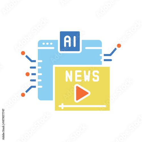 Automated creation of video news color flat icon for digital and print projects.