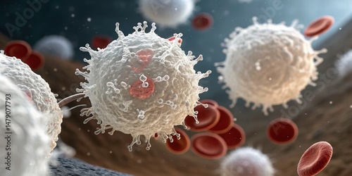 Microscopic White Blood Cells & Red Blood Cells - Medical illustration