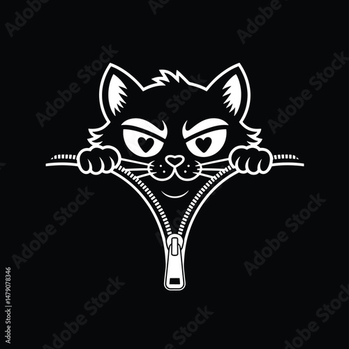 a monster peeking out from behind a zipper design art illustration premium quality