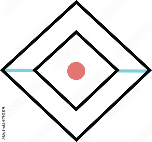 Geometric Abstraction: A minimalist composition featuring layered diamond shapes, a central dot, and intersecting lines. The design exudes a sense of balance, precision, and contemporary art.