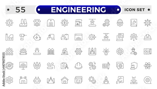 Engineering outline icon set. Future technology icon set. Containing robot, artificial intelligence, innovation, smart city, robotics, humanoid, hologram, digital world, high-tech and automation.