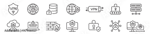 VPN icon set. Editable vector icons collection.