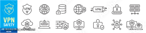 VPN icon set. Editable vector icons collection.