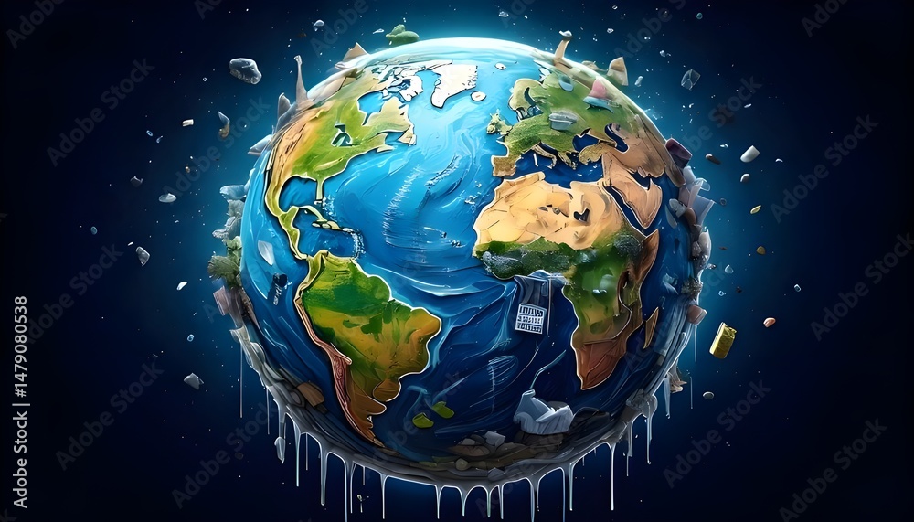 Naklejka premium illustration of the earth with garbage thrown carelessly