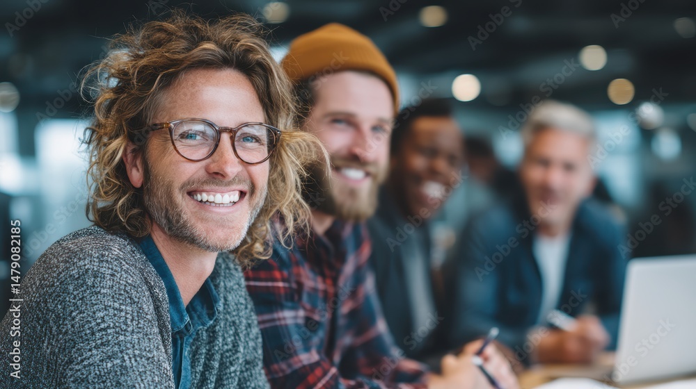 Fototapeta premium Coworkers planning next quarter is content calendar in group meeting