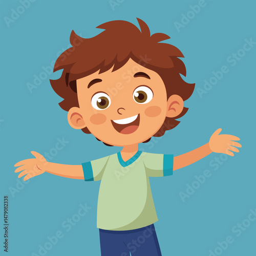 Happy Little Boy with Arm Outstretched, Smiling and Looking at Camera Illustration 