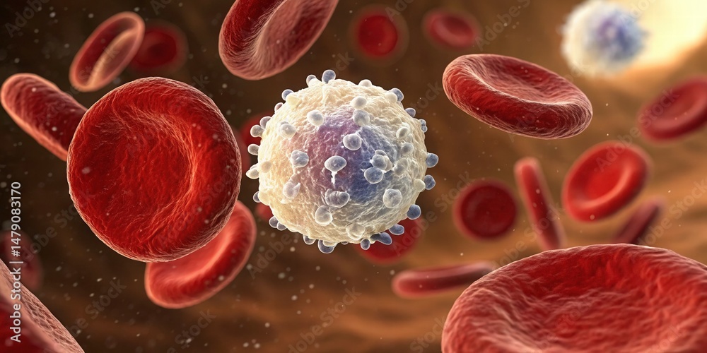 Microscopic View of Blood Cells & Immune Cell - Medical Illustration