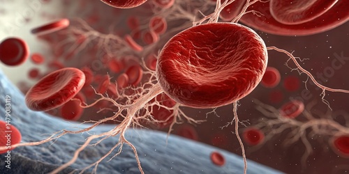 Obraz na płótnie Microscopic Red Blood Cells in Vessel - Medical illustration w salonie