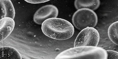 Obraz na płótnie Microscopic Red Blood Cells, Monochrome - Medical illustration w salonie