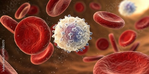 Obraz na płótnie Microscopic View of Blood Cells & Immune Cell - Medical Illustration w salonie
