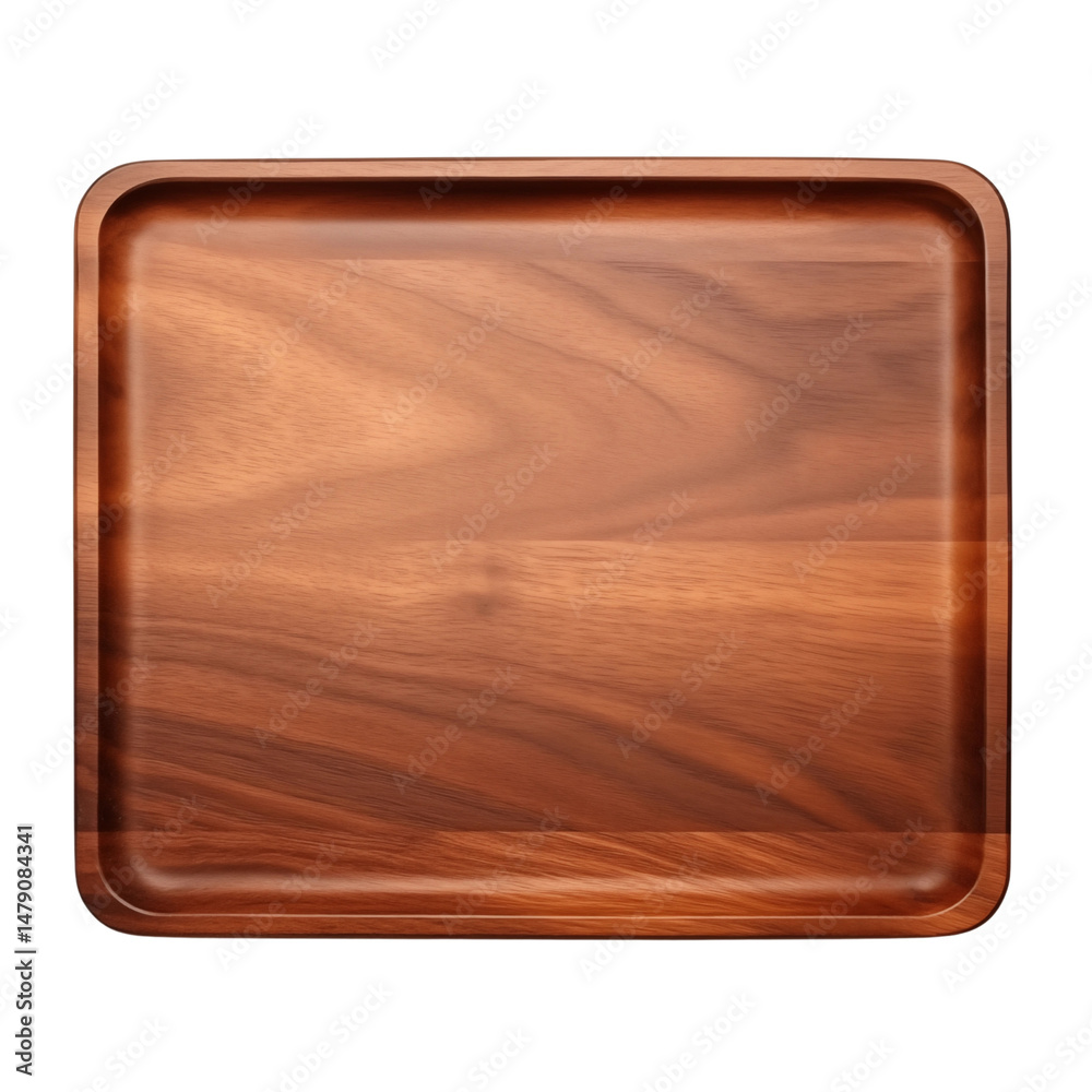 Rectangular wooden serving tray with smooth finish, top view, perfect for serving food or drinks, isolated on transparent background Rectangular wooden serving tray with smooth finish, top view, perfect for serving food or drinks, isolated on transparent background
