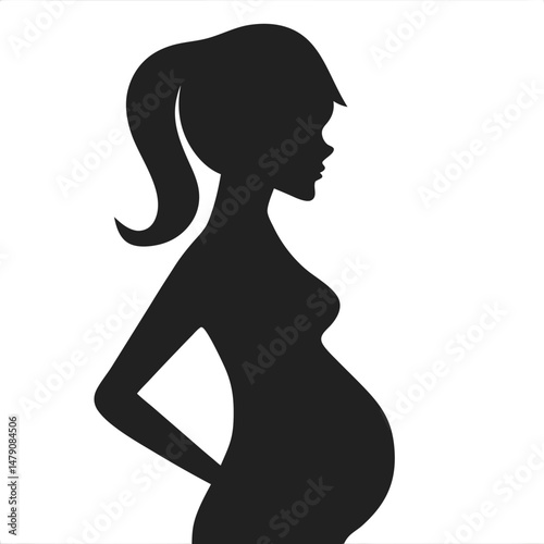 Pregnant Woman Side Pose Vector Silhouette