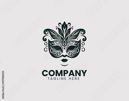 Elegant Black and White Venetian Masks Ornate Details Vector Logo Design, Ornate Black White Venetian Masks Elegant Details Vector Logo, Stylish Black and White Venetian Masks Intricate Details Illust