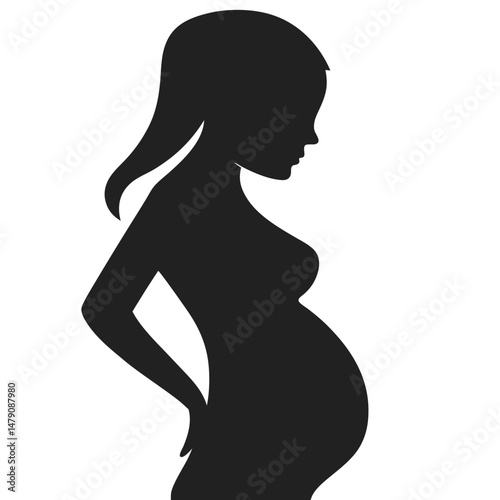 Pregnant Lady Profile View Vector Art