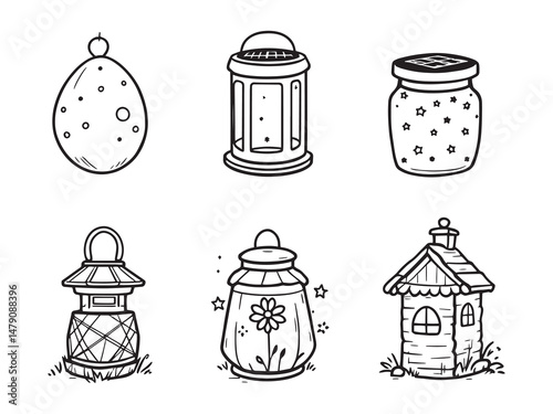 Minimal Solar Lantern Outline Collection