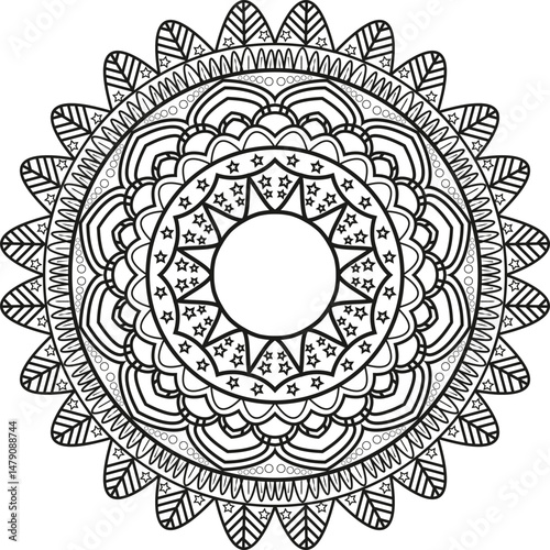 Mandala pattern for coloring on white background, Flower Mandala, Coloring book page, Relaxation traditional ornamental mandala