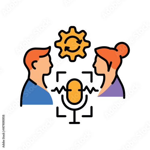 speech recognition in audio interviews color line icon for digital and print projects.