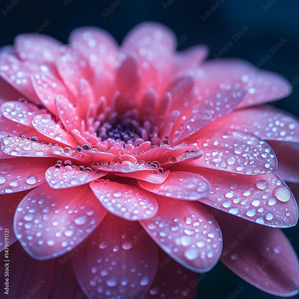 Fototapeta premium Close-up of a pink flower with dew drops