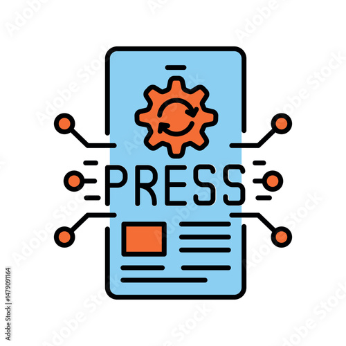 automation press release writing color flat icon for digital and print projects.