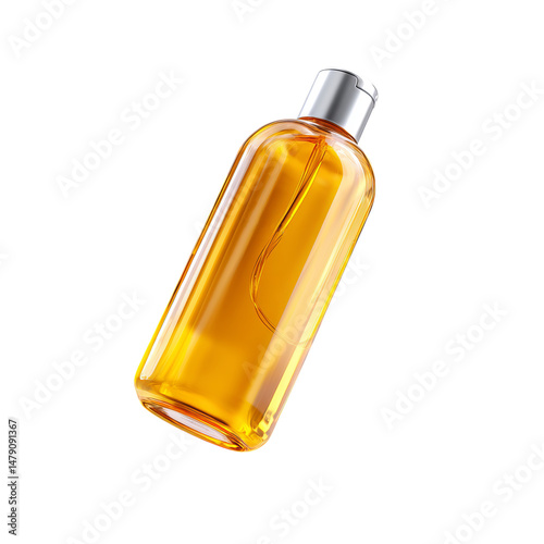 Transparent PNG of elegant amber-colored cosmetic bottle, ideal for branding, packaging mockups, and beauty product advertisements. High-resolution, isolated on a clear background.