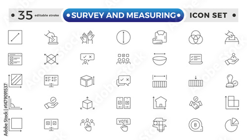 Set of outline geodetic survey and measuring icons. Minimalist thin linear web icon set. Editable stroke outline icon.
