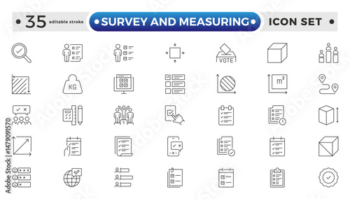Set of outline geodetic survey and measuring icons. Minimalist thin linear web icon set. Editable stroke outline icon.
