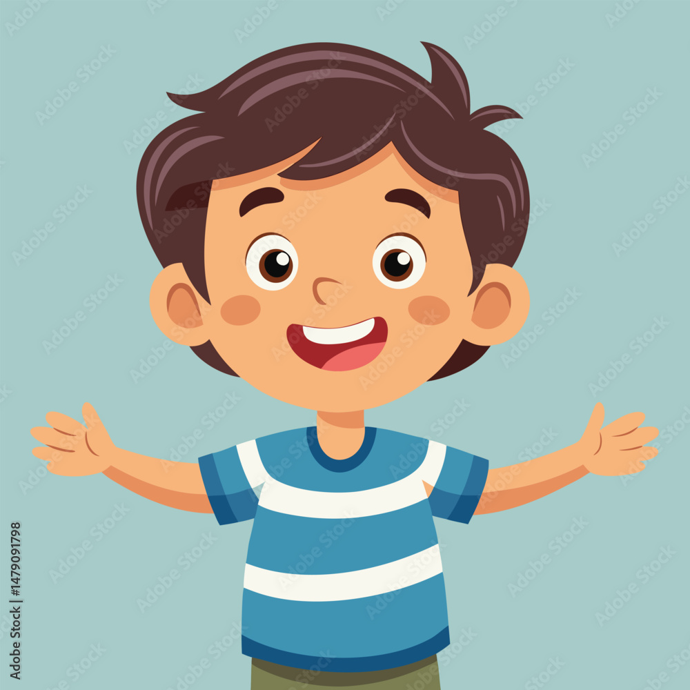 Happy Little Boy with Arm Outstretched, Smiling and Looking at Camera Illustration 